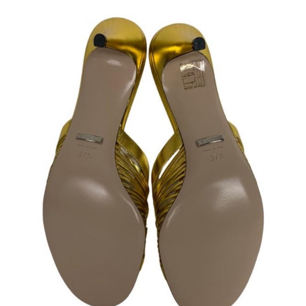 GUCCI Metallic Nappa Crawford Knotted Mid Heel Slides Gold 3-inch kitten heel. - Picture 6 of 6
